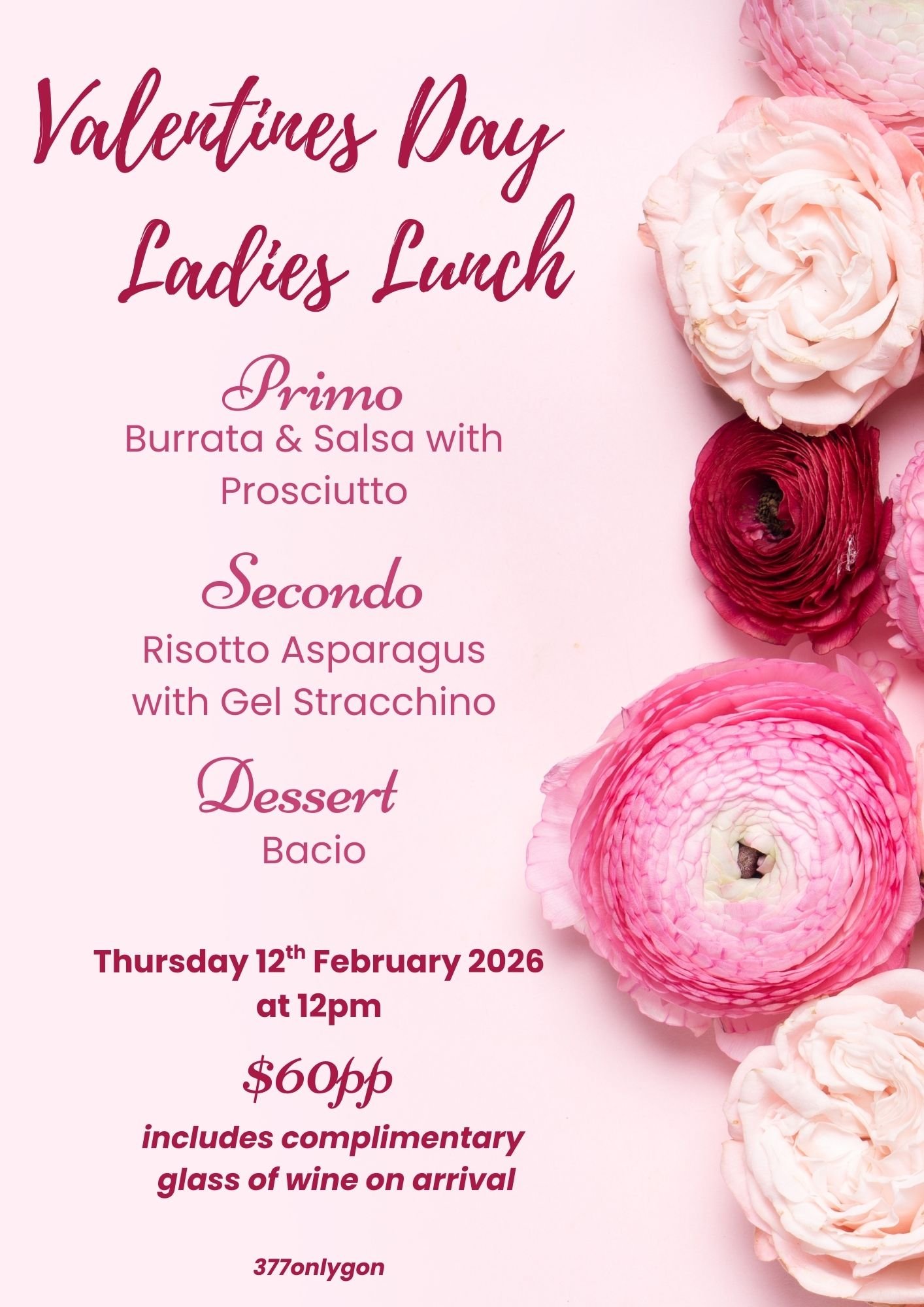 Ladies Lunch Valentine's Day Menu