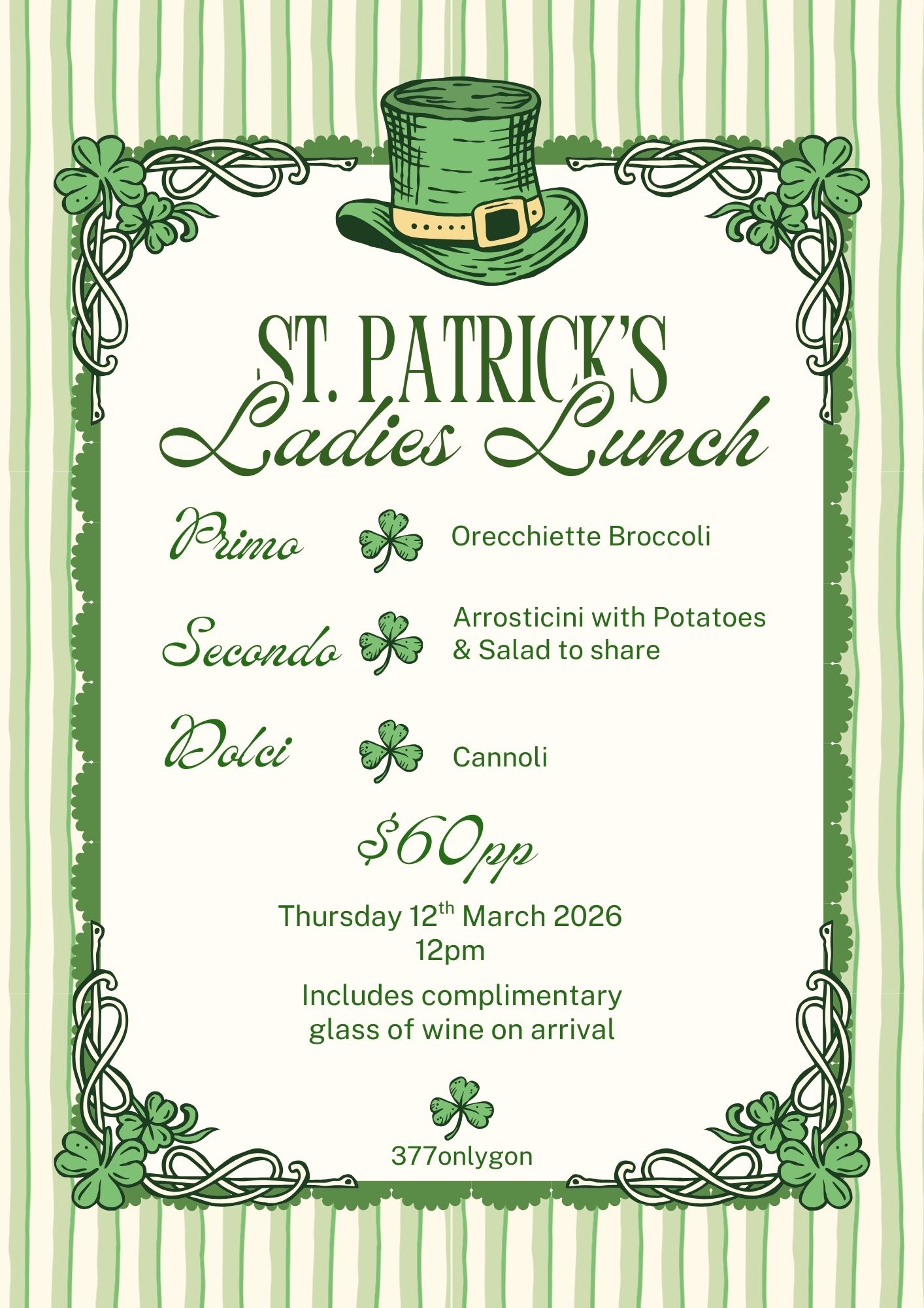 Ladies Lunch Menu St Patricks Day